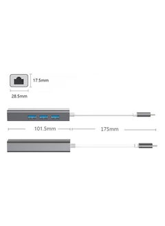 Generic USB Type-C to 3-Port USB3 + RJ45 Gigabit Ethernet LAN Adapter - Silver  - Image 4