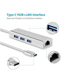 Generic USB Type-C to 3-Port USB3 + RJ45 Gigabit Ethernet LAN Adapter - Silver  - Image 5
