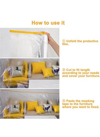 2 Roll Pre-Taped Masking Film, Plastic Dust Proof Paint Protective Film,Waterproof Transparent Masking Film and Tape, Paint Masking Film for Furniture Wall Car Carpet (4 M x 15 M) - view 4
