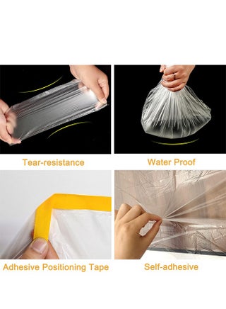 2 Roll Pre-Taped Masking Film, Plastic Dust Proof Paint Protective Film,Waterproof Transparent Masking Film and Tape, Paint Masking Film for Furniture Wall Car Carpet (4 M x 15 M) - view 5