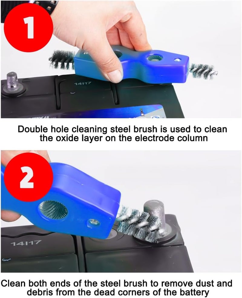 BELOMI 2PCS Car Battery Terminal Cleaning Brush, 4 in 1 Rustproof Battery Cleaner Tool with Steel Wire, Auto Universal Interior and Exterior Battery Terminals Machine Parts（Blue） - Image 5