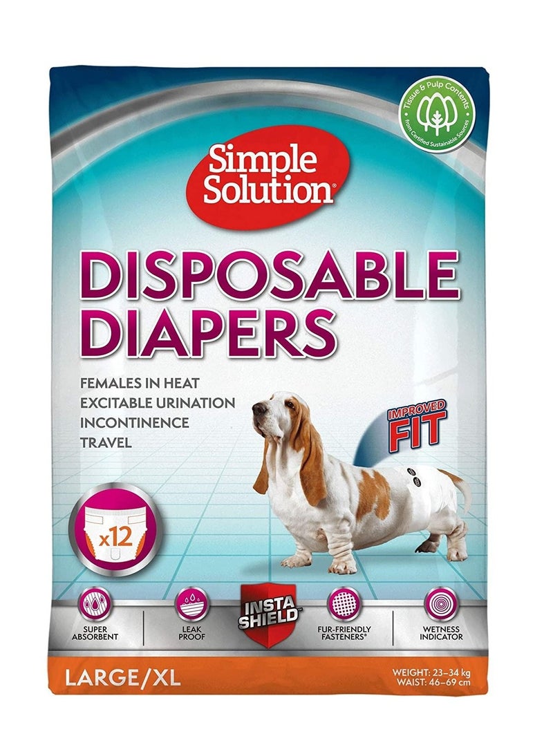 Simple Solution 12 قطعة من حفاضات الكلاب النسائية ذات المقاس الكبير/الكبير المحسّنة للاستخدام مرة واحدة - Image 1