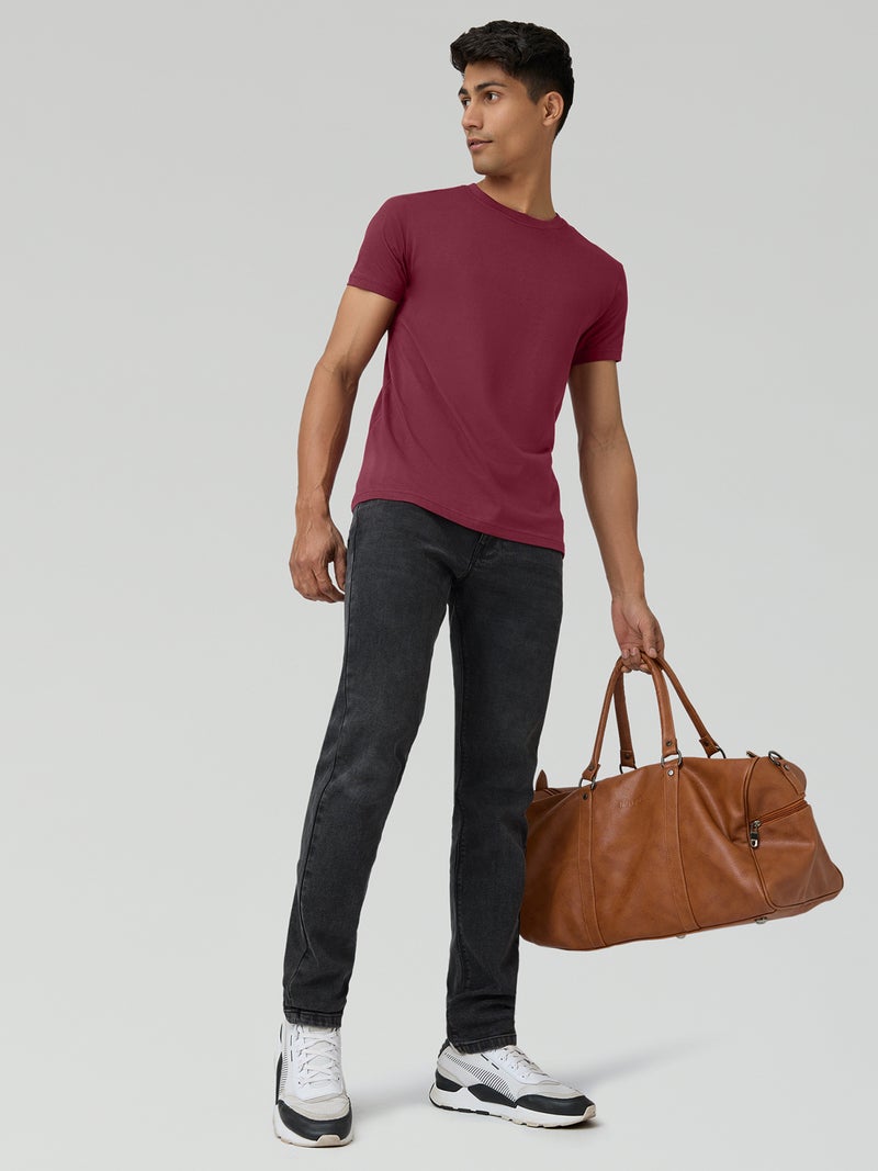 XYXX Men's Cotton Solid Regular Fit Round Neck T Shirt Wine - Image 2