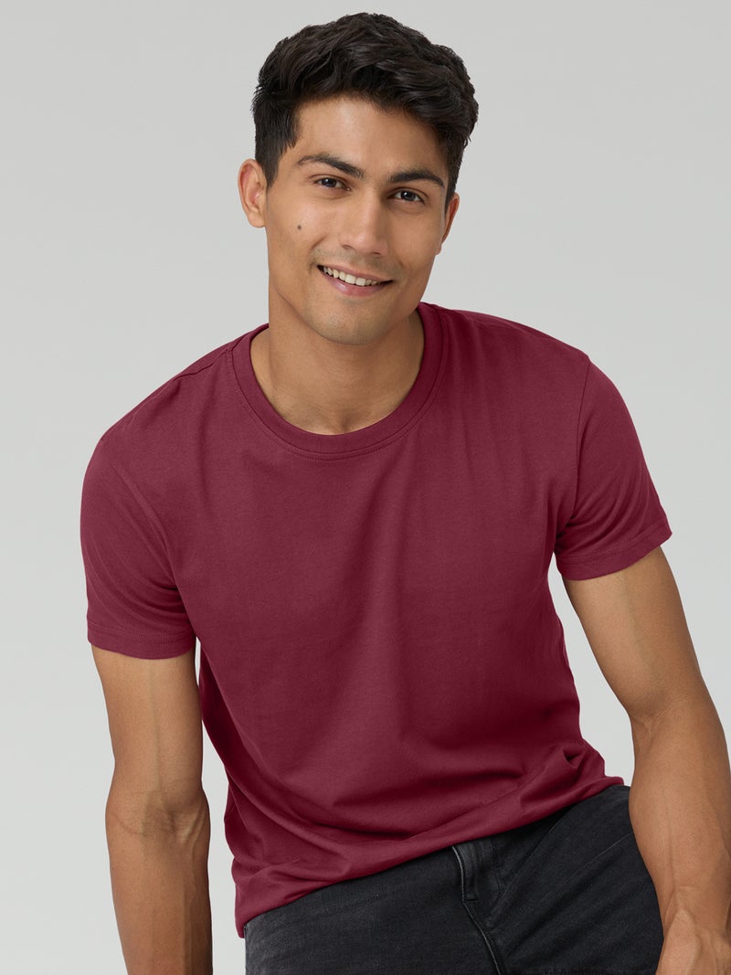 XYXX Men's Cotton Solid Regular Fit Round Neck T Shirt Wine - Image 5