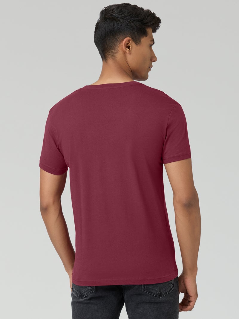 XYXX Men's Cotton Solid Regular Fit Round Neck T Shirt Wine - Image 3