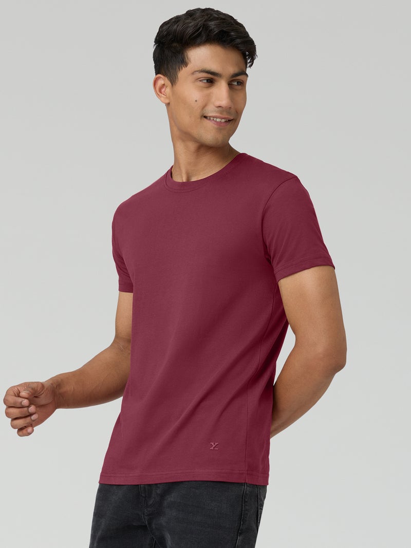 XYXX Men's Cotton Solid Regular Fit Round Neck T Shirt Wine - Image 4