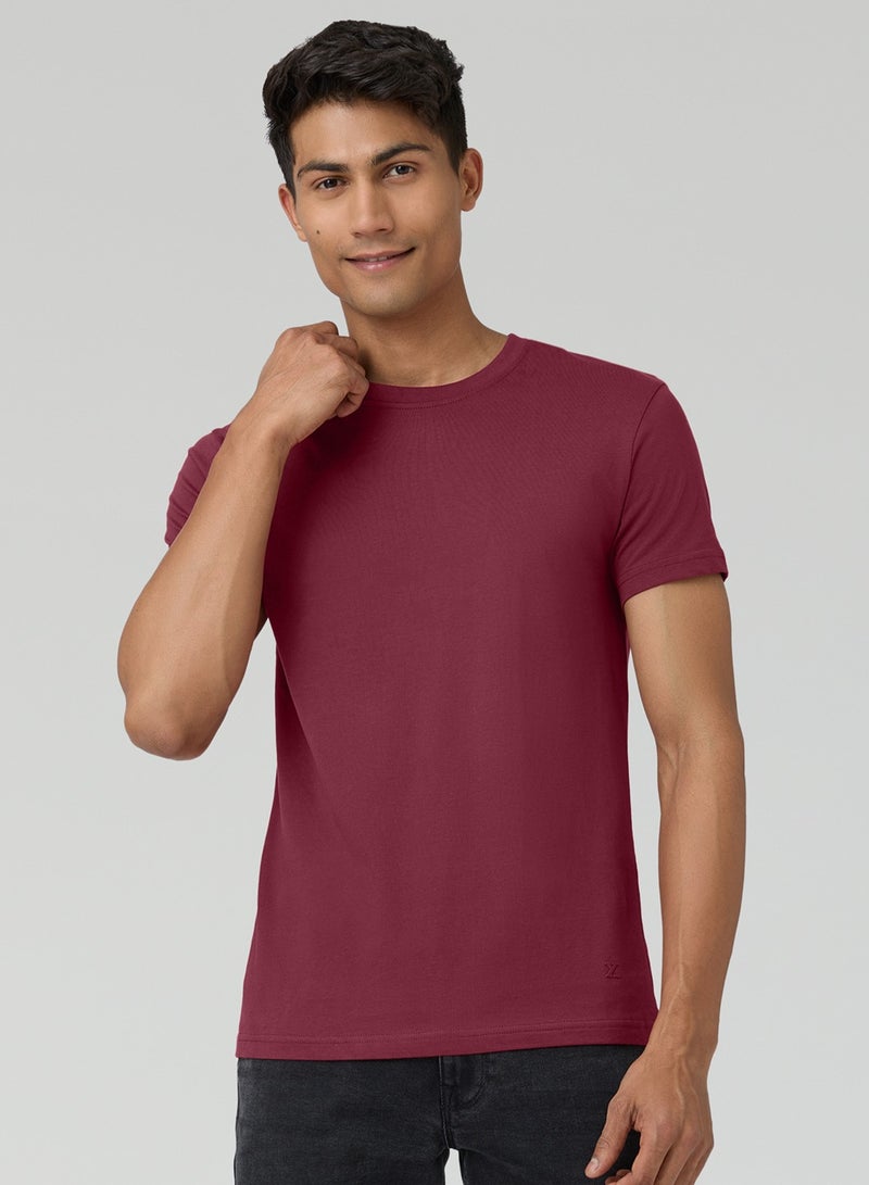 XYXX Men's Cotton Solid Regular Fit Round Neck T Shirt Wine - Image 1