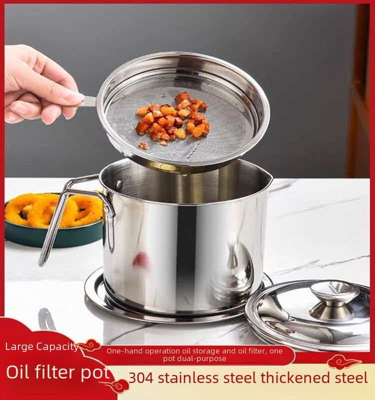 Oil pot 304 stainless steel filter oil pot household large capacity kitchen filter oil pot oil storage tank manufacturers wholesale cross-border 1.2 liters (410 pot body 304 filter) without chassis