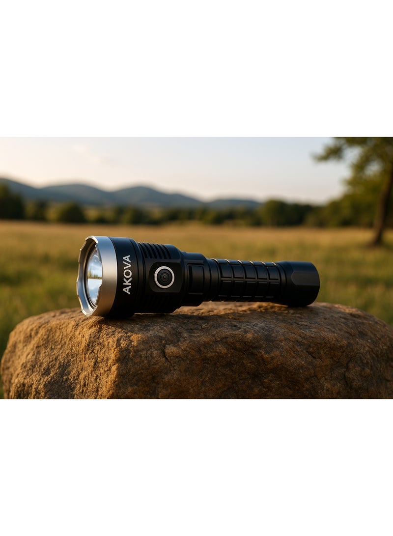 Akova High Power Japanese LED Flashlight – Rechargeable via USB, Long Range Beam, Durable Metal Body - Image 3