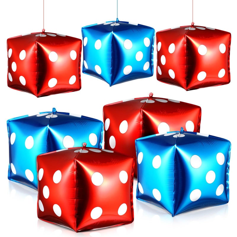 10Pcs Red Blue Cube Dice Aluminum Foil Balloons for Birthday Party Decorations - Image 2