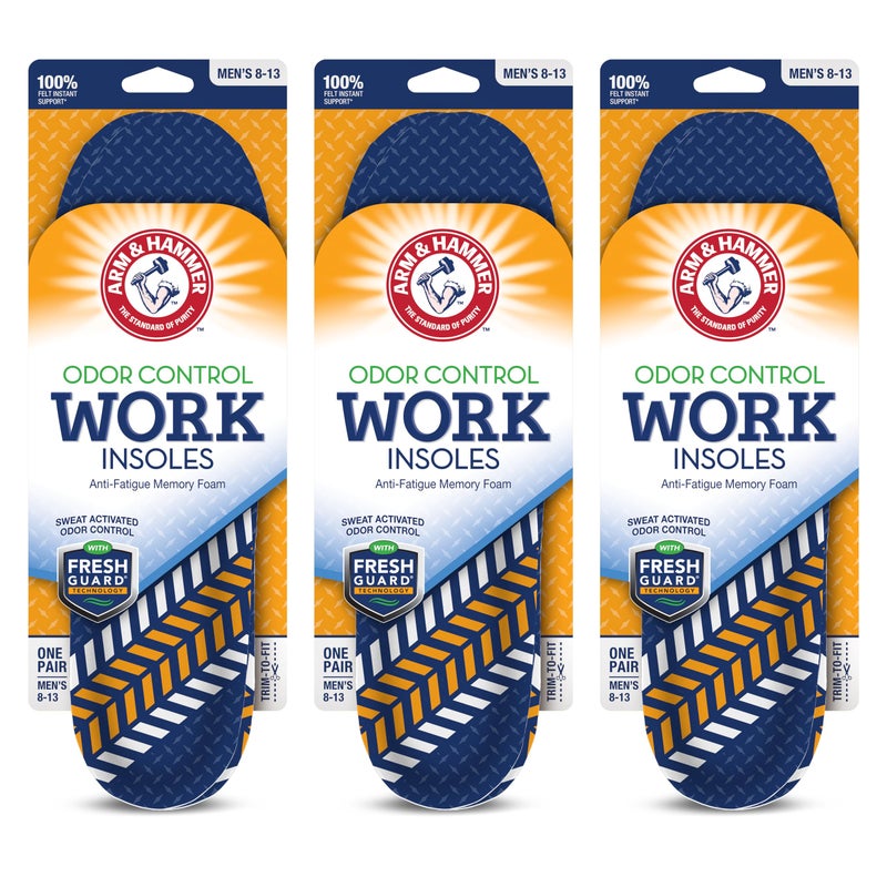 Arm & Hammer Work Boot Insoles for Men and Women - Anti-Fatigue Arch Support Memory Foam Inserts (3 Pack) - Image 1