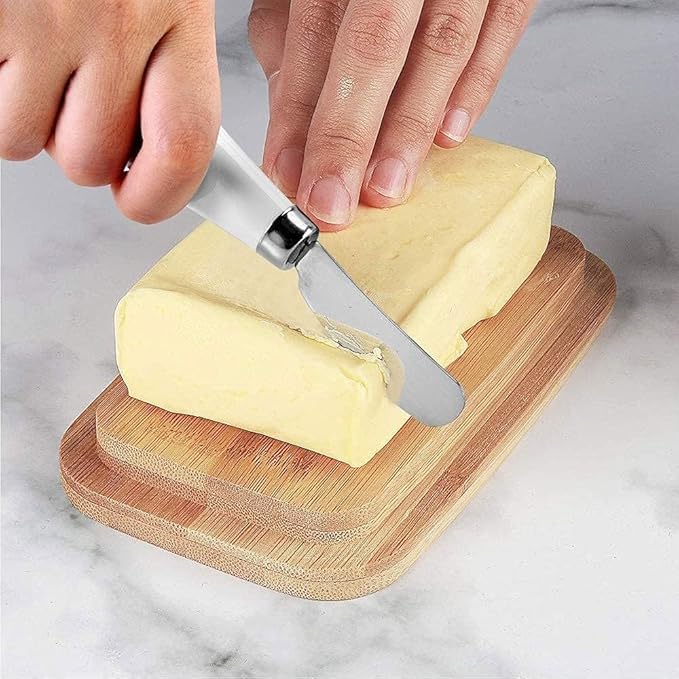 octpous venom Large Ceramics Butter Dish with Lid Wooden Butter Keeper Container with Knife and Silicone Sealing Butter Dishes with Covers, Good Kitchen Home Gift (600ML) (White) - Image 2