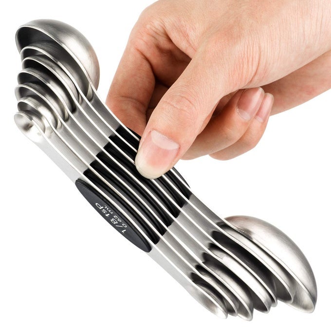 MAGNETIC MEASURING SPOONS SET OF 7 STAINLESS STEEL DUAL SIDED TEASPOON TABLESPOON FOR MEASURING DRY AND LIQUID INGREDIENTS