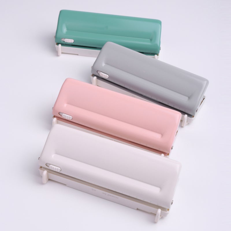 6-Hole Paper Punch: Grey All-Metal Paint Body - Adjustable Spacing For A4/A5/A6/A7/B5 Paper, 10-Sheet Capacity, Removable Scale, Chip Drawer - Easy Plain Press Design For Office Home School Use - Image 3