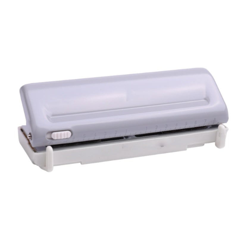 6-Hole Paper Punch: Grey All-Metal Paint Body - Adjustable Spacing For A4/A5/A6/A7/B5 Paper, 10-Sheet Capacity, Removable Scale, Chip Drawer - Easy Plain Press Design For Office Home School Use - Image 1
