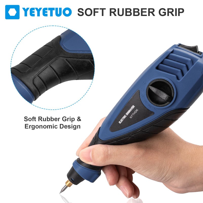 YEYETUO قلم نقش 25 واط، أداة نقش كهربائية بسرعة 6، قلم نقش محمول مع رؤوس من فولاذ التنجستن كربيد للأخشاب والمعادن والزجاج، أداة نقش احترافية - Image 4