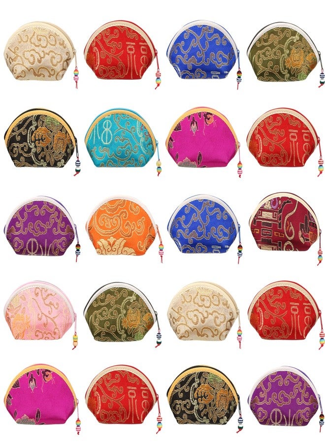 kilofly 20 pc Chinese Silk Embroidered Zipper Jewelry Bag Coin Purse Gift Pouch - Image 1