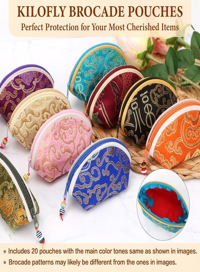 kilofly 20 pc Chinese Silk Embroidered Zipper Jewelry Bag Coin Purse Gift Pouch - Image 4