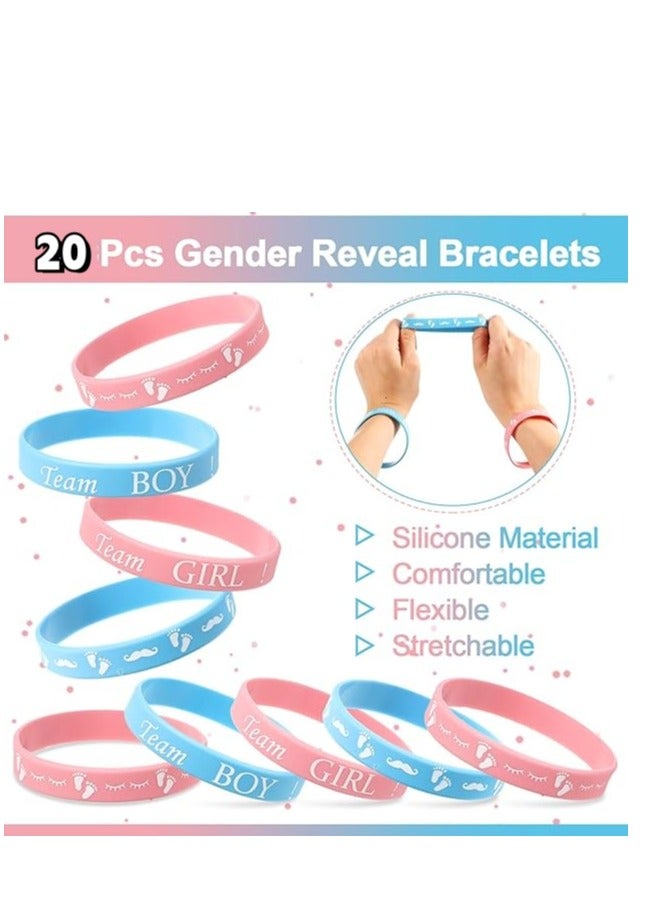 XIYU 20-Piece Baby Gender Reveal Bracelets, Silicone Wristbands Gender Reveal Party Bracelets, Team Both Rubber Wristband for Baby Shower Gender Reveal Party Favor Supplies - Image 2