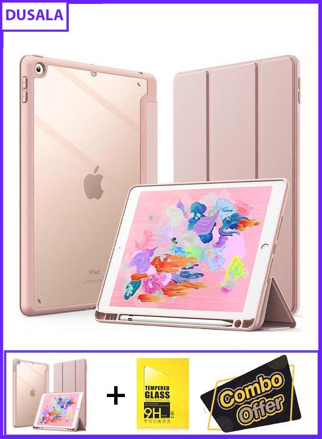 DUSALA 2 in 1 DUSALA Case for iPad 9.7-Inch (6th/5th Generation, 2018/2017) with Pencil Holder, Slim Stand Protective Cover with Clear Transparent Back Shell for iPad 9.7 inch Tablet, Support Auto Wake/Sleep With Tempered Glass - Image 1