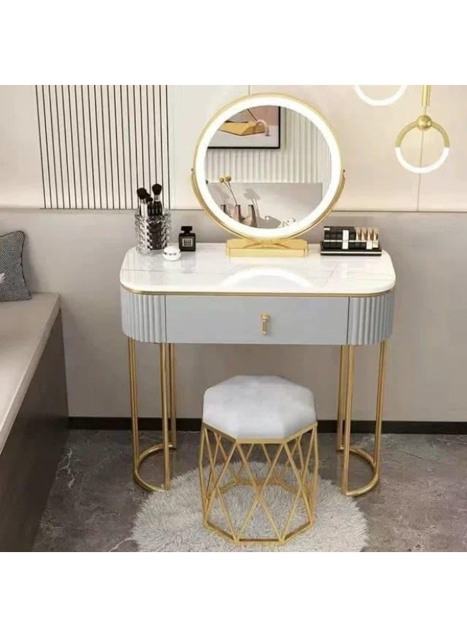 Furniture Home Vanity Desk, Makeup Vanity Set with Ergonomic Cushioned Stool, Dressing Table with LED Lighted Mirror for Girls Bedroom Makeup Dressing Table - Image 2