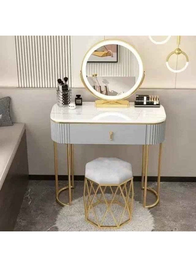 Furniture Home Vanity Desk, Makeup Vanity Set with Ergonomic Cushioned Stool, Dressing Table with LED Lighted Mirror for Girls Bedroom Makeup Dressing Table - Image 1