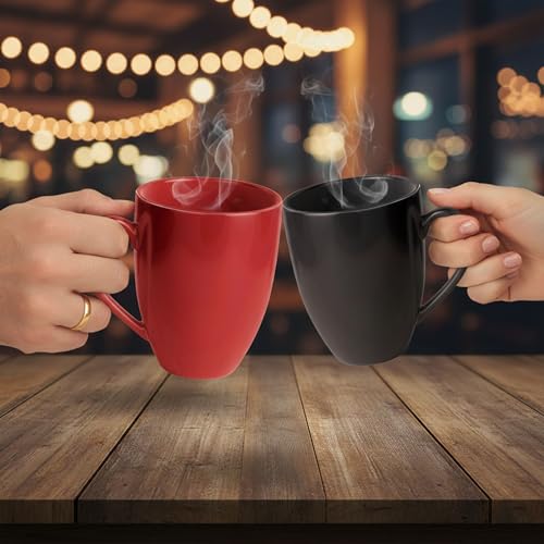 Gift Arcadia Ceramic Coral Coffee Mugs Set of 2| Handmade Ceramic Mug | Microwave Safe Ceramic Color Mugs for Tea Coffee | Hot & Cold Beverages Tea Cups | 330ml (Black & Red) - Image 4