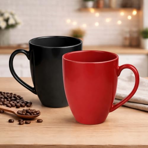 Gift Arcadia Ceramic Coral Coffee Mugs Set of 2| Handmade Ceramic Mug | Microwave Safe Ceramic Color Mugs for Tea Coffee | Hot & Cold Beverages Tea Cups | 330ml (Black & Red) - Image 1