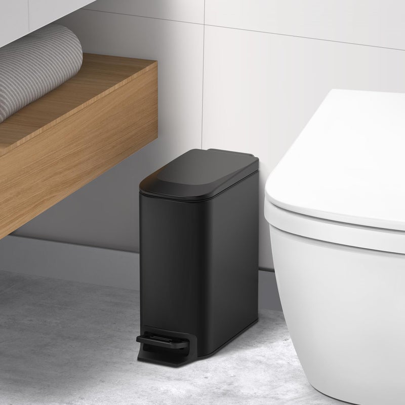 TIPGO Slim Bathroom Trash Can with Lid Soft Close, Step Pedal, 6 Liter / 1.6 Gallon Stainless Steel Trash Bin, Small Garbage Cans for Bedroom, Office, Kitchen (Matte Black) - Image 5