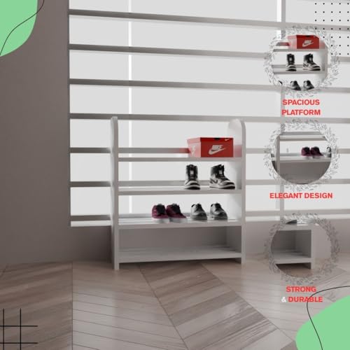 flux 4-Tier Wooden Shoe Rack and Storage Organizer, Eco-Friendly Particle Board with Laminate Finish, Multipurpose Shelf for Home, Office, Cafe – 50x20x60 cm, White - Image 3