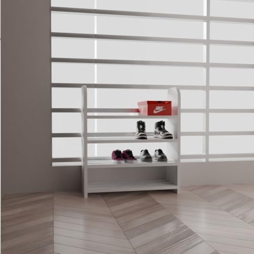flux 4-Tier Wooden Shoe Rack and Storage Organizer, Eco-Friendly Particle Board with Laminate Finish, Multipurpose Shelf for Home, Office, Cafe – 50x20x60 cm, White - Image 1