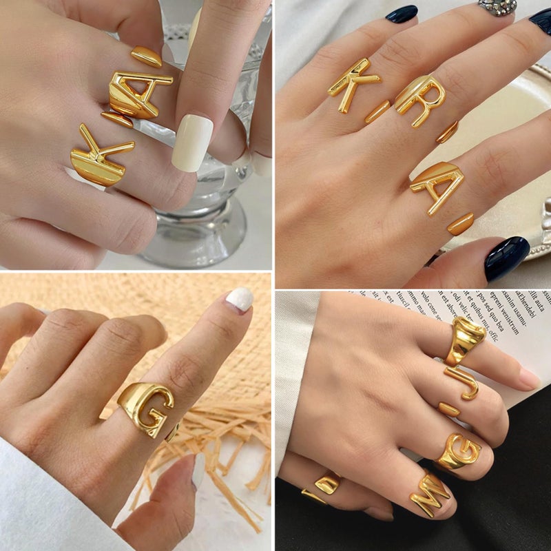 KeyStyle Initial B Statement Ring For Women, GoldChic Jewelry14k Gold Plated Adjustable Letter Ring, Womenâ€™s Chunky Name Ring - Image 3