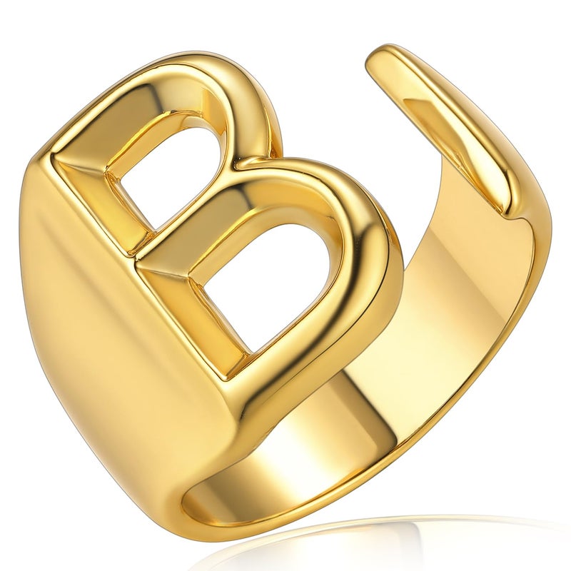 KeyStyle Initial B Statement Ring For Women, GoldChic Jewelry14k Gold Plated Adjustable Letter Ring, Womenâ€™s Chunky Name Ring - Image 1