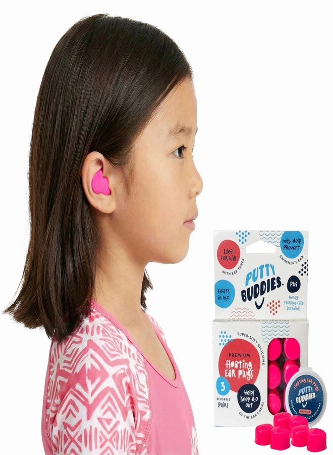 Putty Buddies Earvolution Floating Putty Buddies Ear Plugs for Swimming - Invented by an Ear Physician - Moldable, Premium, Silicone - Floats on Water - Waterproof - Made in The USA - 3 Pack - Hot Pink - Image 1