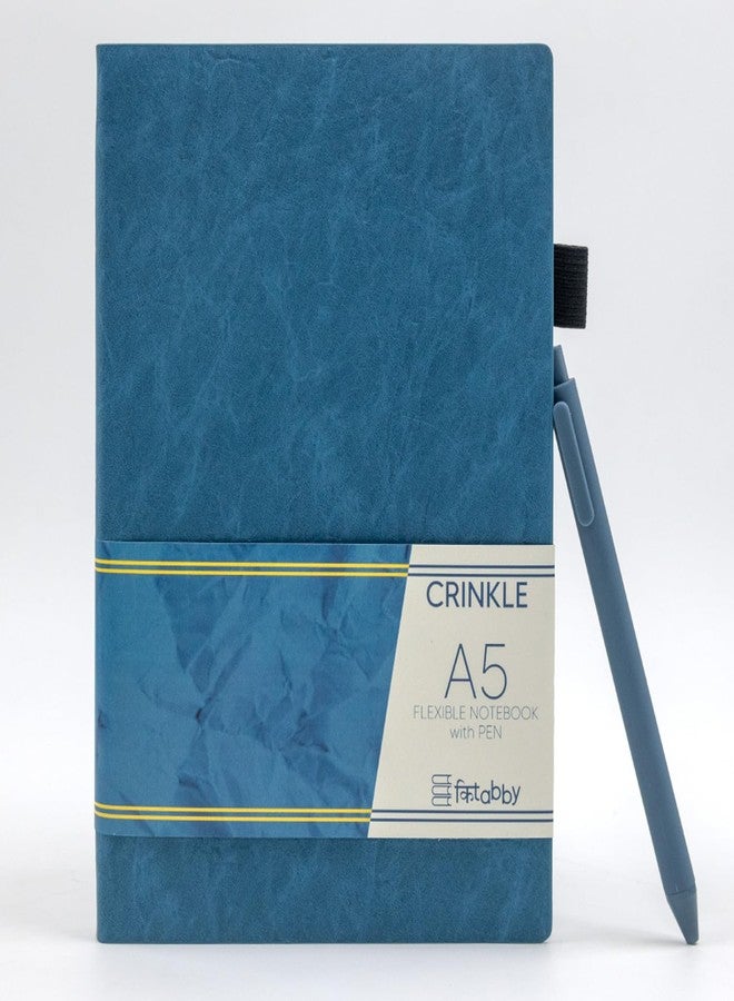 Kitabby | Crinkle Series | A5 Size | flexible bound Notebook with Pen | 160 Pages | 100 gsm Natural Shade Paper | PU Cover with Edge Colour - Ocean Blue - Image 1
