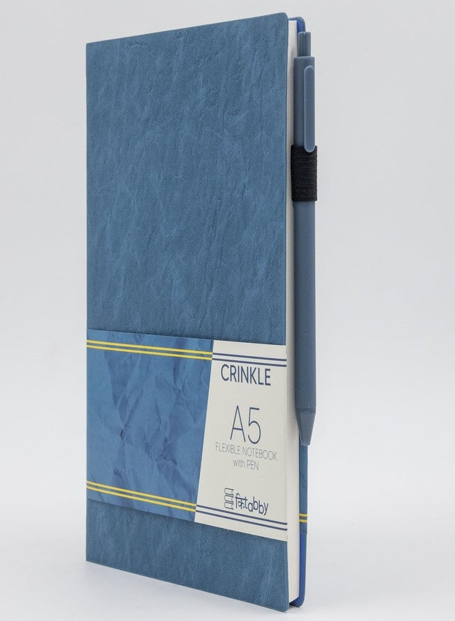 Kitabby | Crinkle Series | A5 Size | flexible bound Notebook with Pen | 160 Pages | 100 gsm Natural Shade Paper | PU Cover with Edge Colour - Ocean Blue - Image 2