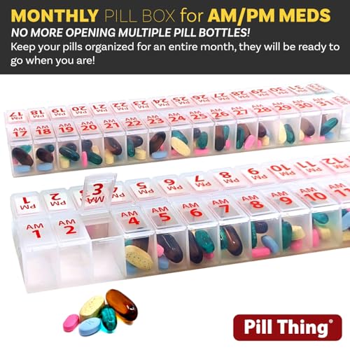 pill thing Twice-a-Day Monthly Large Pill Organizer Set - AM and PM Medication Organizer for the Entire Month. Set Contains 2 Organizers for 1 Month. (New STAY-TIGHT Lids) - Image 4