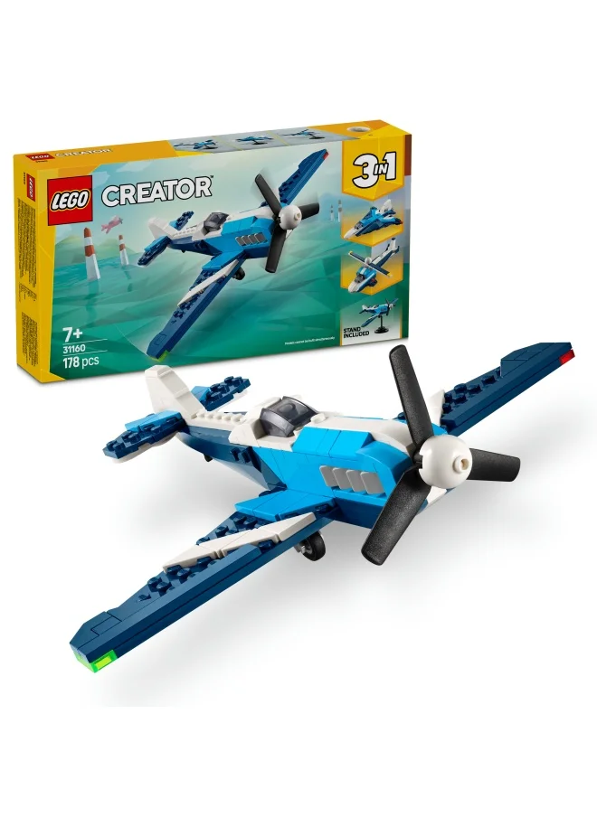 ليغو LEGO Creator 3in1 Aircraft: Race Plane Toy - Transforms into a Jet or Helicopter Model - Vehicle Building Set for 7+ Year Old Boys & Girls - Fun Birthday Gift Idea - 31160