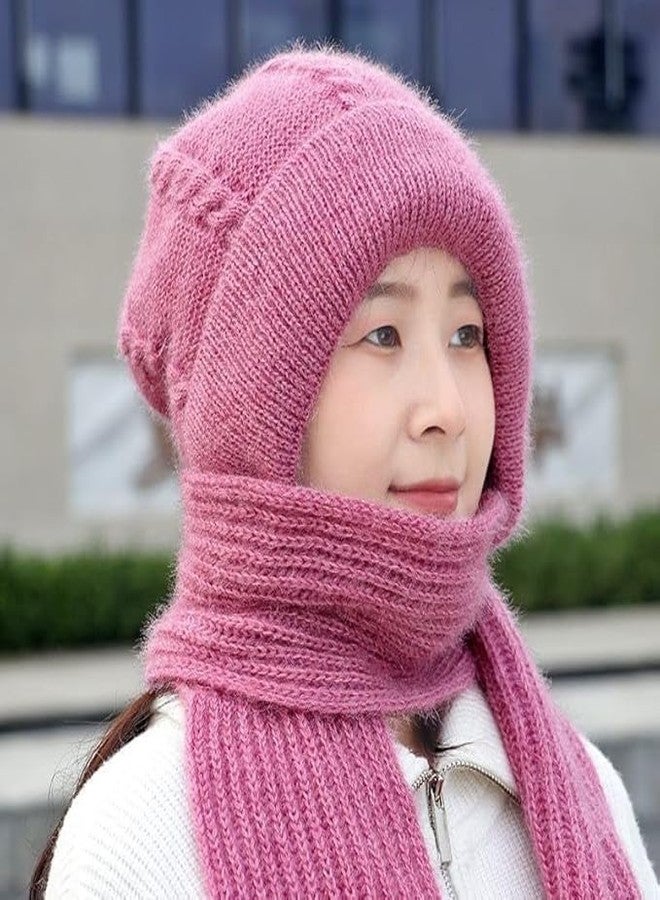 JOLYMIT 2-in-1 Winter Knitted Hat Scarf for Women - Windproof Ear Protection Hooded Beanie with Fleece Lining, Warm Muffler Cap for Cold Weather Outdoor Use (Multicolor) - Image 5