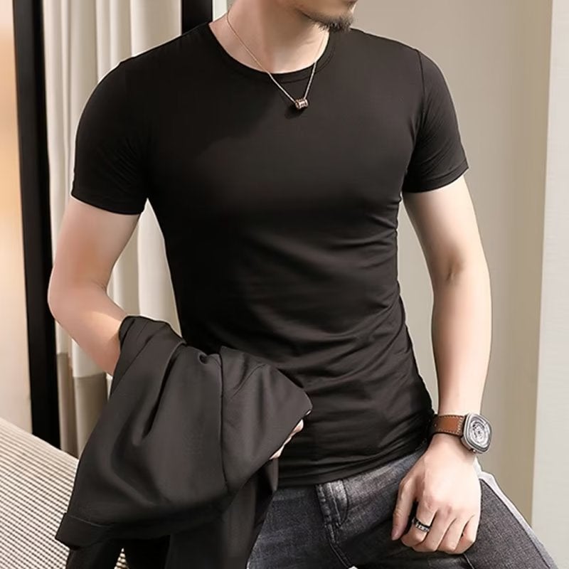 Summer Men'S White Short-Sleeved T-Shirt 2022 New Round Neck Fashionable All-Match Solid Color Half-Sleeved T-Shirt Base Shirt Clothes - Image 4