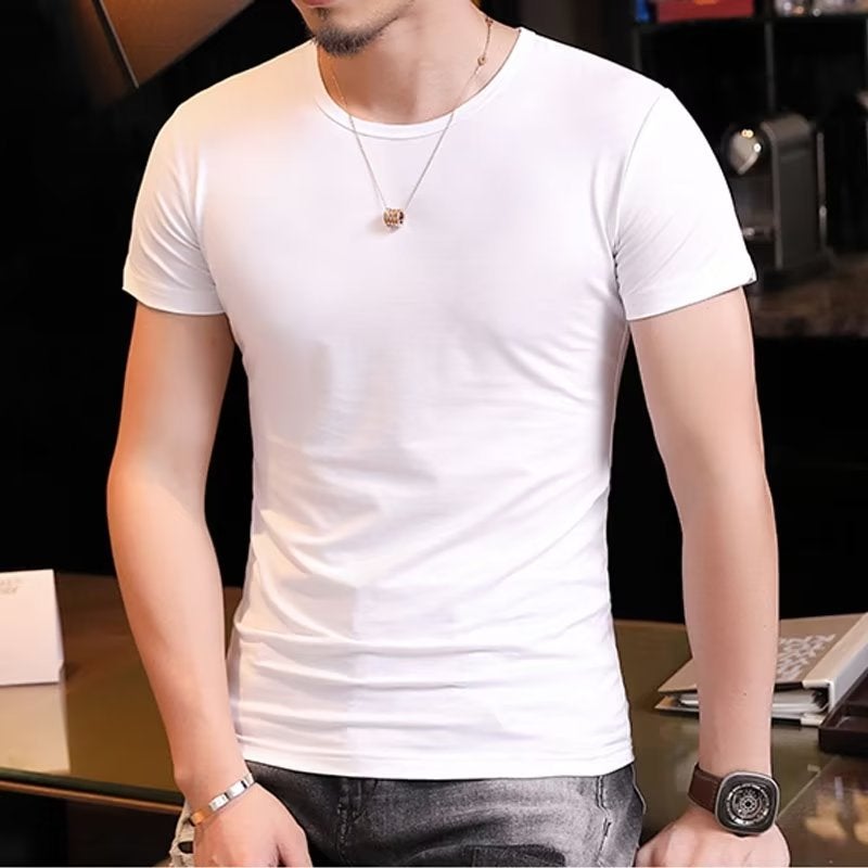 Summer Men'S White Short-Sleeved T-Shirt 2022 New Round Neck Fashionable All-Match Solid Color Half-Sleeved T-Shirt Base Shirt Clothes - Image 5