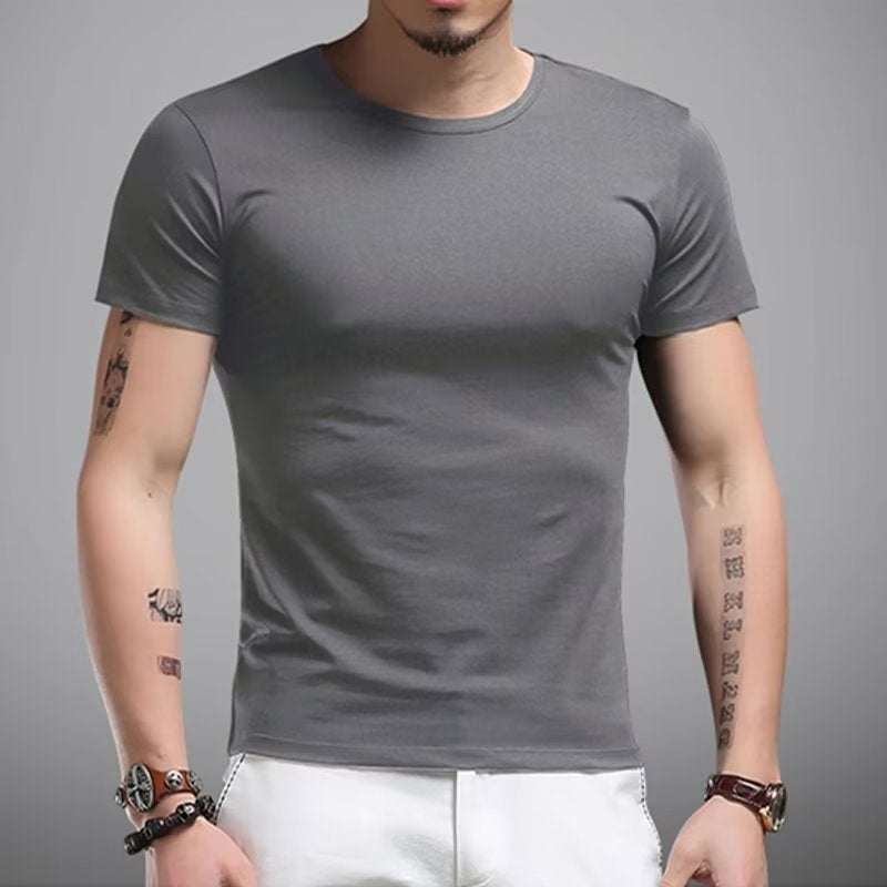 Summer Men'S White Short-Sleeved T-Shirt 2022 New Round Neck Fashionable All-Match Solid Color Half-Sleeved T-Shirt Base Shirt Clothes - Image 2