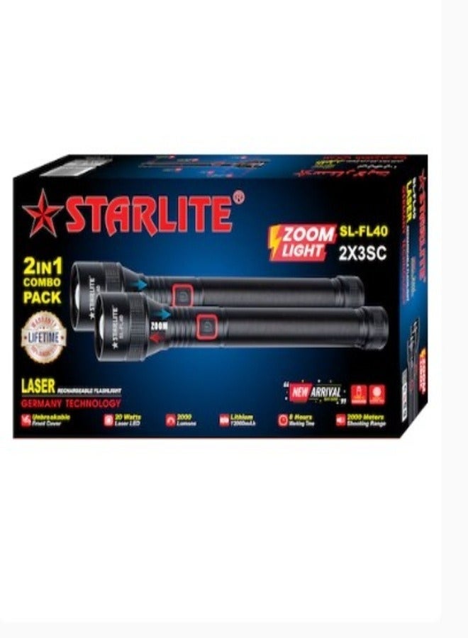 STARLIFE 2 in 1 Combo Rechargeable Laser Flashlight 20W Germany Technology 12000mAh Lithium Battery With Zoomable Function - Image 1