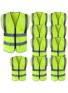 VINSTAR (Pack of 10) Reflective Safety Vest - High Visibility Breathable Day Night Warning Safety Jacket, Traffic Construction Safety Clothing - with Zip Closer and 4 Pockets Work Vest  - Image 1