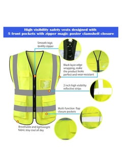 VINSTAR (Pack of 10) Reflective Safety Vest - High Visibility Breathable Day Night Warning Safety Jacket, Traffic Construction Safety Clothing - with Zip Closer and 4 Pockets Work Vest  - Image 3