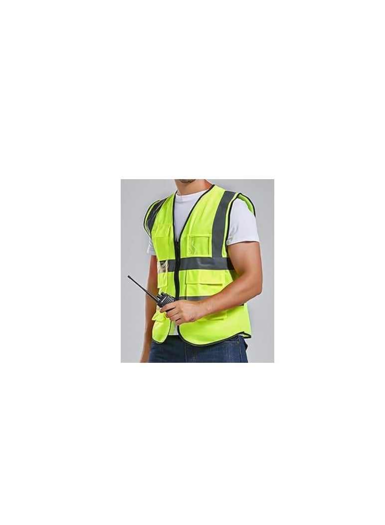 VINSTAR (Pack of 10) Reflective Safety Vest - High Visibility Breathable Day Night Warning Safety Jacket, Traffic Construction Safety Clothing - with Zip Closer and 4 Pockets Work Vest  - Image 4