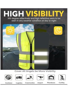 VINSTAR (Pack of 10) Reflective Safety Vest - High Visibility Breathable Day Night Warning Safety Jacket, Traffic Construction Safety Clothing - with Zip Closer and 4 Pockets Work Vest  - Image 5