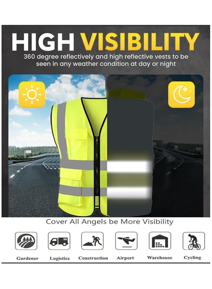 VINSTAR (Pack of 10) Reflective Safety Vest - High Visibility Breathable Day Night Warning Safety Jacket, Traffic Construction Safety Clothing - with Zip Closer and 4 Pockets Work Vest  - Image 5