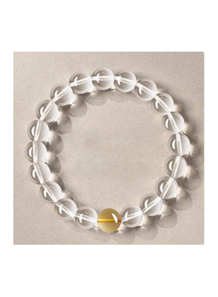 سوار من خرز الحظ من الكريستال الأبيض الجليدي الطبيعي النقي + سوار من خرز الحظ من الكريستال الأصفر المفرد، سوار حشو - Image 1