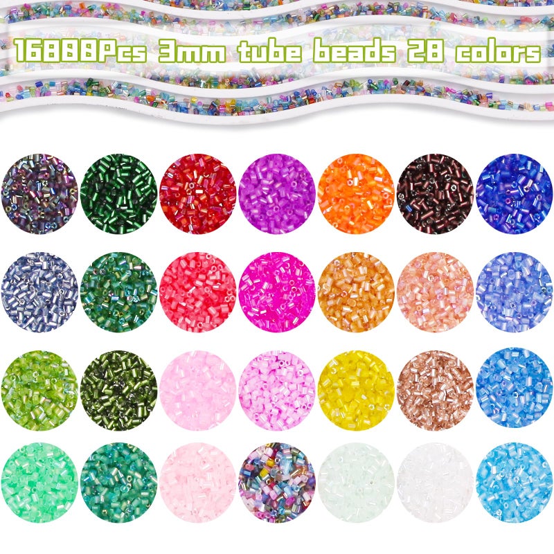 JOJOPLAY Tube Seed Beads Crafts Glass Bugle Beads Small Craft 3mm with for Jewelry Making Embroidery Decoration (28 Colors, 16800pcs) - Image 2